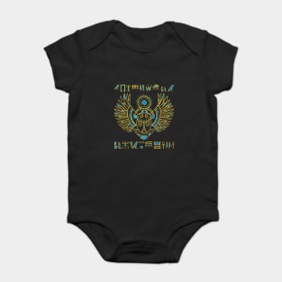 Egyptian Scarab Beetle Gold and blue stained glass Baby Bodysuit